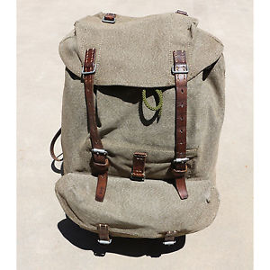 4334 Swiss Vintage 1956 Salt and Pepper Leather and Canvas Rucksack Backpack