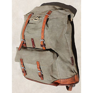 4368 Swiss Vintage 1968 Salt and Pepper Leather and Canvas Rucksack Backpack