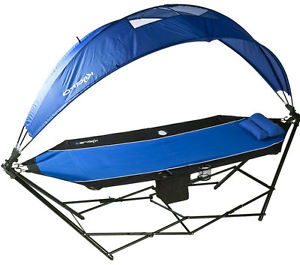 Hammock Chair Stand Beach Chair Backpack With Canopy Umbrella Cup Holder Blue