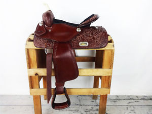 17" BROWN TOOLED LEATHER BARREL RACING PLEASURE TRAIL HORSE WESTERN SADDLE TACK