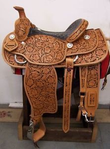 NEW HEAVY WESTERN LEATHER BARREL TRAIL PLEASURE HORSE SADDLE WITH TACK SET WS138