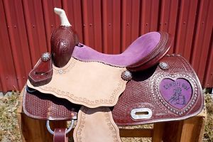 15" PURPLE COWGIRL UP LEATHER WESTERN BARREL RACING SHOW HORSE SADDLE TRAIL TACK