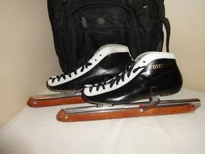 MEN'S MAPLE SPEED SKATES BLACK WHITE BACK PACK CARRIER SIZE 10