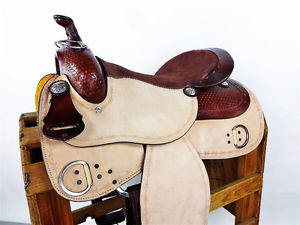 16" ROUGH OUT LEATHER WESTERN COWBOY TRAINING HORSE TRAIL WORK SADDLE RANCH TACK