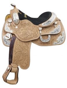 16" Showman  Argentina Cow Leather Show Saddle w/ Oak Leaf Tooling Full QH Bars