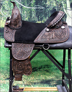 TW101DBRO-A HILASON WESTERN TREELESS TRAIL PLEASURE LEATHER HORSE SADDLE 17"