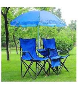 Folding Chair for 2-Person w/ Umbrella & Carrying Bag Beach Camping Hiking Seat