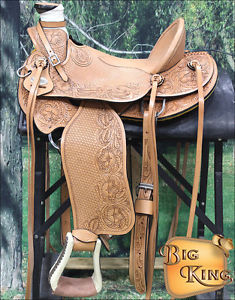 WD076-F HILASON BIG KING HIGH BACK WESTERN WADE RANCH ROPING COWBOY SADDLE 17"