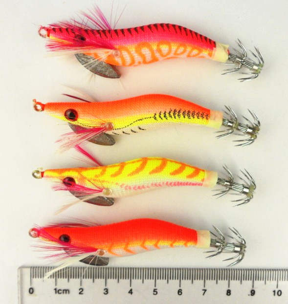 500PCS 4 colors Fishing jig Lures SHRIMP lure Wood Shrimp noctilucent Squid Jig 8CM 7.4G 2.0# craw bait crawfish bait SJ003