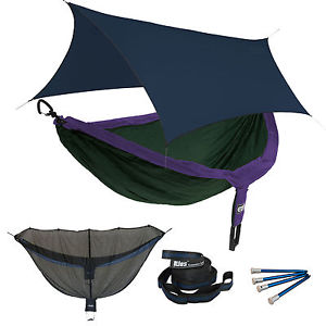 ENO DoubleNest OneLink Sleep System -Purple/Forest Hammock w/ Navy Profly