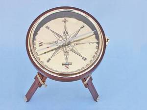 Decorative Wooden Brass Compass Table 23"