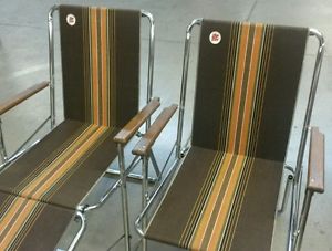 VTG PAIR Zip Dee AIRSTREAM Folding RV Chairs Exc. Shape w Chaise ATTACHMENT