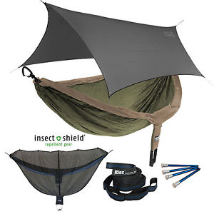 ENO DoubleNest OneLink Sleep System Khaki/Olive Hammock Insect Shield Grey Fly