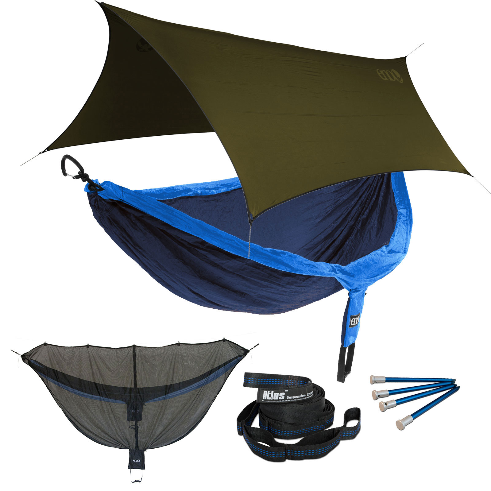 ENO DoubleNest OneLink Sleep System - Navy/Royal Hammock With Olive Profly