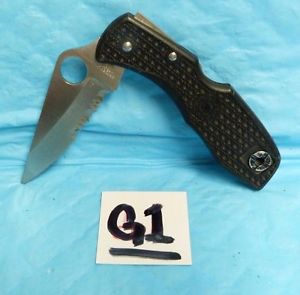 USED SPYDERCO FOLDING KNIFE: ATS-55 1/2 SERRATED CLIPIT DELICA 2.5" BLD B13-G1