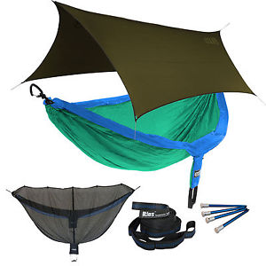 ENO DoubleNest OneLink Sleep System - Royal/Emerald Hammock w/ Olive Profly