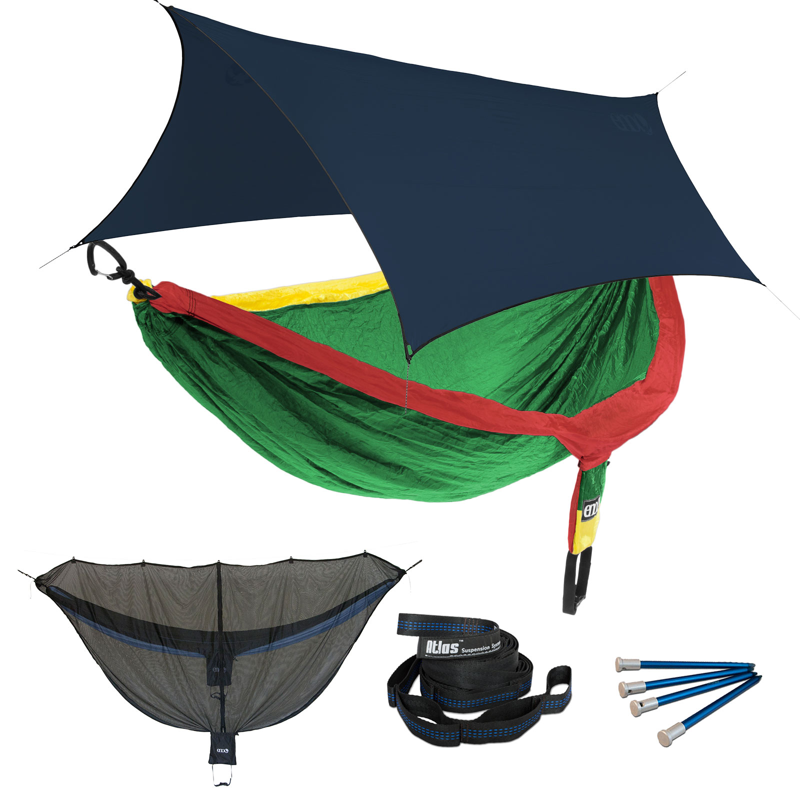 ENO DoubleNest OneLink Sleep System - Rasta Hammock With Navy Profly