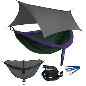 ENO DoubleNest OneLink Sleep System -Purple/Forest Hammock w/ Grey Profly