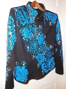 Stunning Lisa Nelle Black and Electric Blue Western Show Jacket 1X