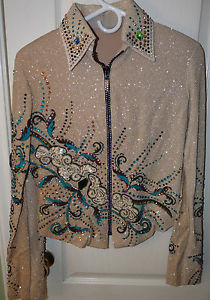 Woods Western Show Jacket beige, turquoise , brown , gold, sequins, rhinestones