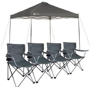 10x10 Straight Leg Canopy Shade Pinic Camping With 4 Chairs Folding Cup Holder