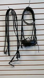 Used Rolled Leather Double Bridle with Tota Noseband - Black