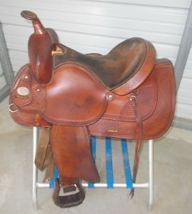 older 15" Crates brown pleasure saddle with tooling # 238-2