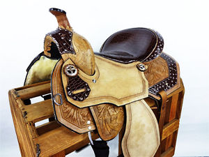 16" BROWN GATOR CROSS WESTERN BARREL RACING LEATHER TRAIL SHOW HORSE SADDLE TACK