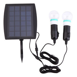 5x(Solar LED Lighting System 2 lamp bulb solar panel Black L3