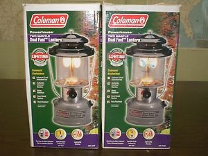 TWO NOS COLEMAN POWERHOUSE Dual Fuel Lantern + Gasoline or Coleman fuel MADE USA