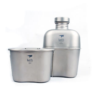 Titanium Army Canteen 1100ml Water Bottle+700ml Cup Folding Handle Lunch Box&Bag