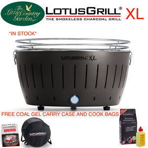 LOTUS GRILL XL GREY BBQ FREE GEL CHARCOAL BAG SMOKELESS CAMPING BEACH LOTUSGRILL