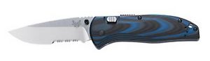 Benchmade 665S ComboEdge Satin Silver Blade/ Blue and Black G10 Handles