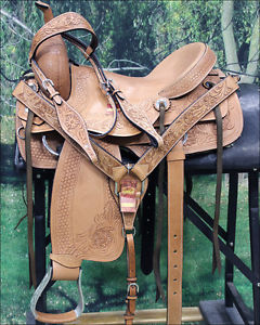 HILASON WESTERN CUTTER CUTTING ROPING RANCH TRAIL SADDLE W/ BRIDLE BREAST COLLAR