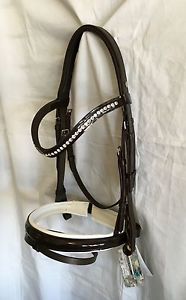 Otto Schumacher Venedig Snaffle Bridle - Full Size - Brown Patent with White