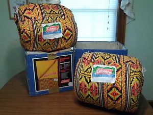 Vintage Coleman Sleeping Bag Washable with Box Rare Print 70's Camping Lot of 2