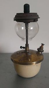 Vintage Tilley Lamp Cream Enamel Base Short Stem Pyrex Globe KL80 No Hang Cage