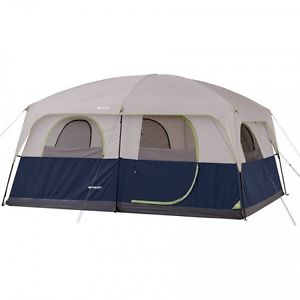 Large Family Outdoor Tent up to 10 persons 2 rooms Gray & Blue