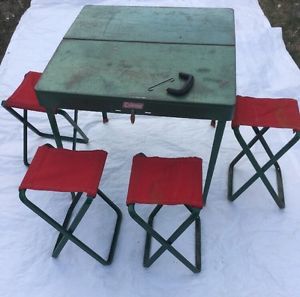 VINTAGE 1950'S -1960'S COLEMAN CAMP TABLE 4 FOLDING STOOLS Picnic Table Suitcase