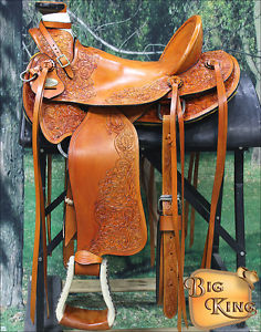 CWD077BG HILASON LEATHER WESTERN BIG KING WADE RANCH ROPING HIGH BACK SADDLE 17