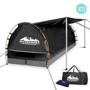 King Single Camping Canvas Tent Swag Bag Air Pillow Mattress Grey Awning Poles