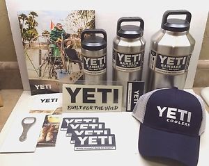 YETI LOT 18 36 64 BOTTLES HAT DECAL OPENER  RETAIL $225.00