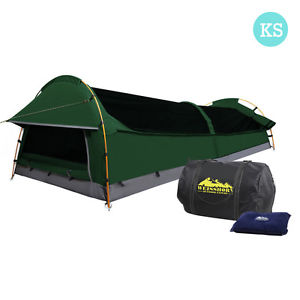 King Single Camping Canvas Swag Tent Green w/ Air Pillow