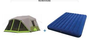 9 Person 2 Bonus Queen Airbeds Value Bundle Instant Cabin Outdoor Camping Tent