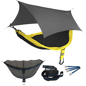 ENO SingleNest OneLink Sleep System - Black/Yellow Hammock With Grey Profly