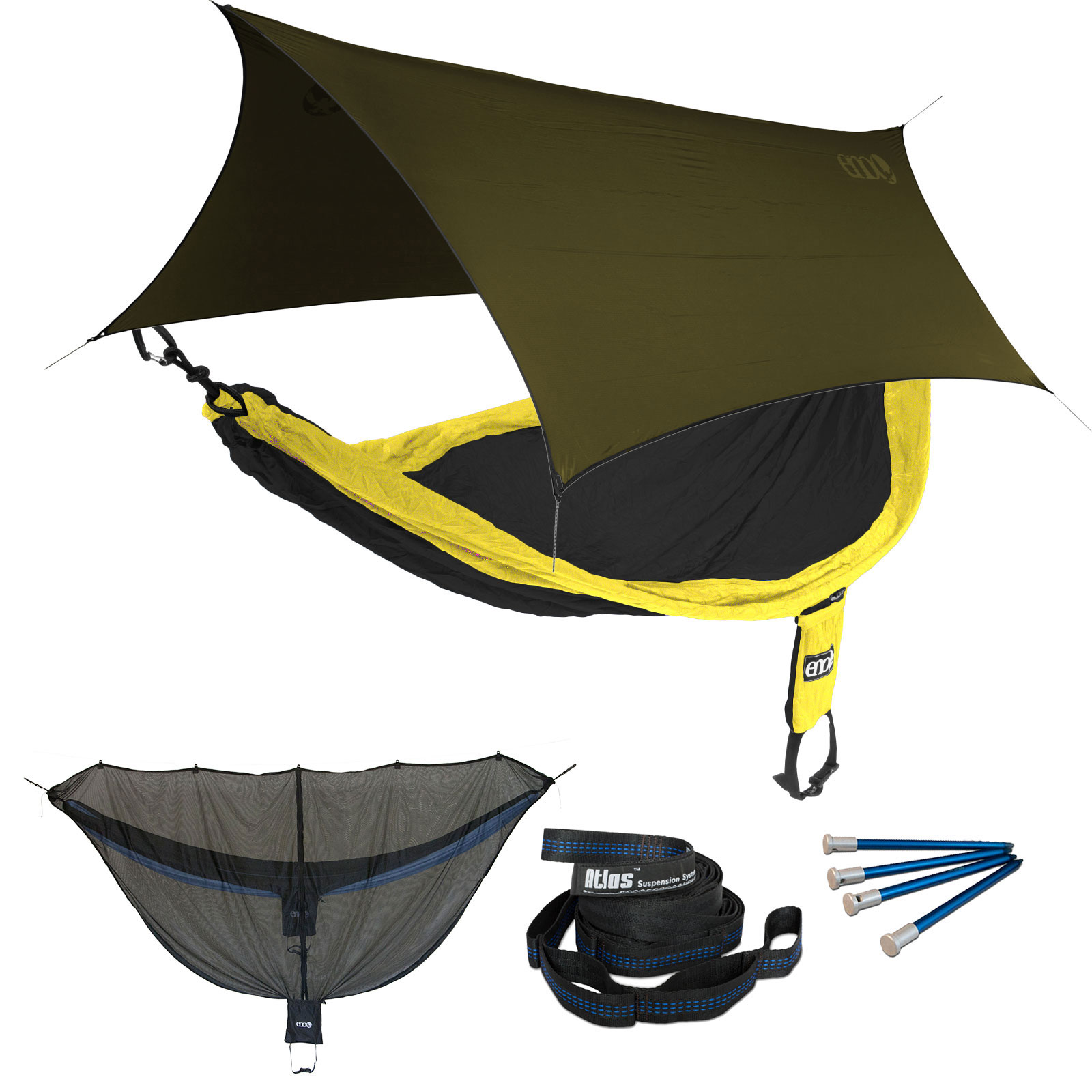 ENO SingleNest OneLink Sleep System - Black/Yellow Hammock With Olive Profly