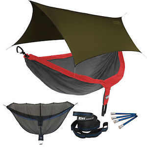 ENO DoubleNest OneLink Sleep System - Red/Charcoal Hammock With Olive Profly