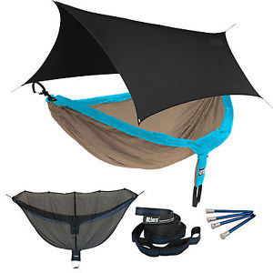 ENO DoubleNest OneLink Sleep System - Teal/Khaki Hammock With Black Profly