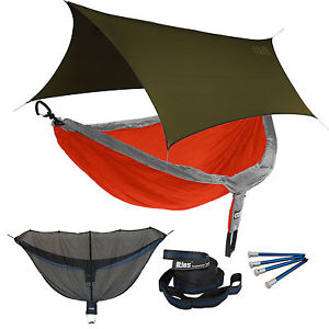 ENO DoubleNest OneLink Sleep System - Orange/Grey Hammock With Olive Profly