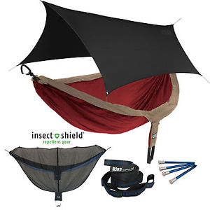 ENO DoubleNest OneLink Sleep System -Tomato/Khaki Hammock w/ Insect Shield Black